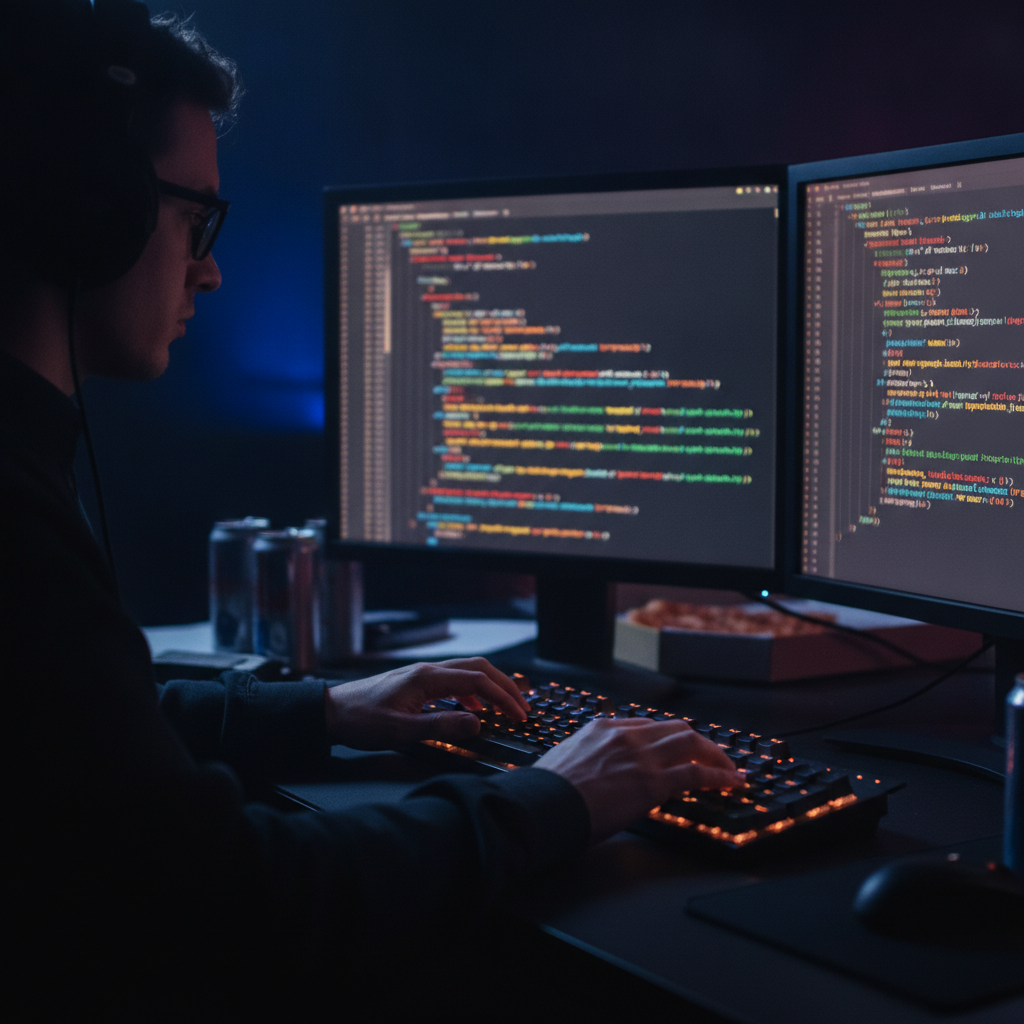 Разработчик пишет HTML код с метатегами