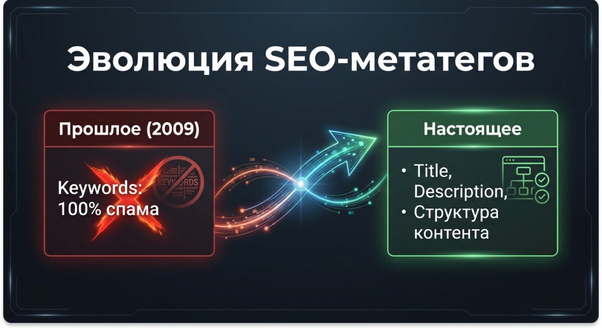 Инфографика эволюции SEO метатегов
