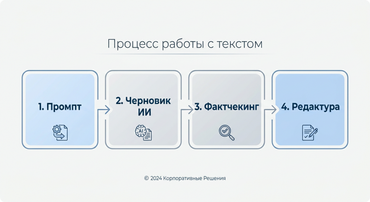 Схема правильного процесса генерации и редактуры текста нейросетью