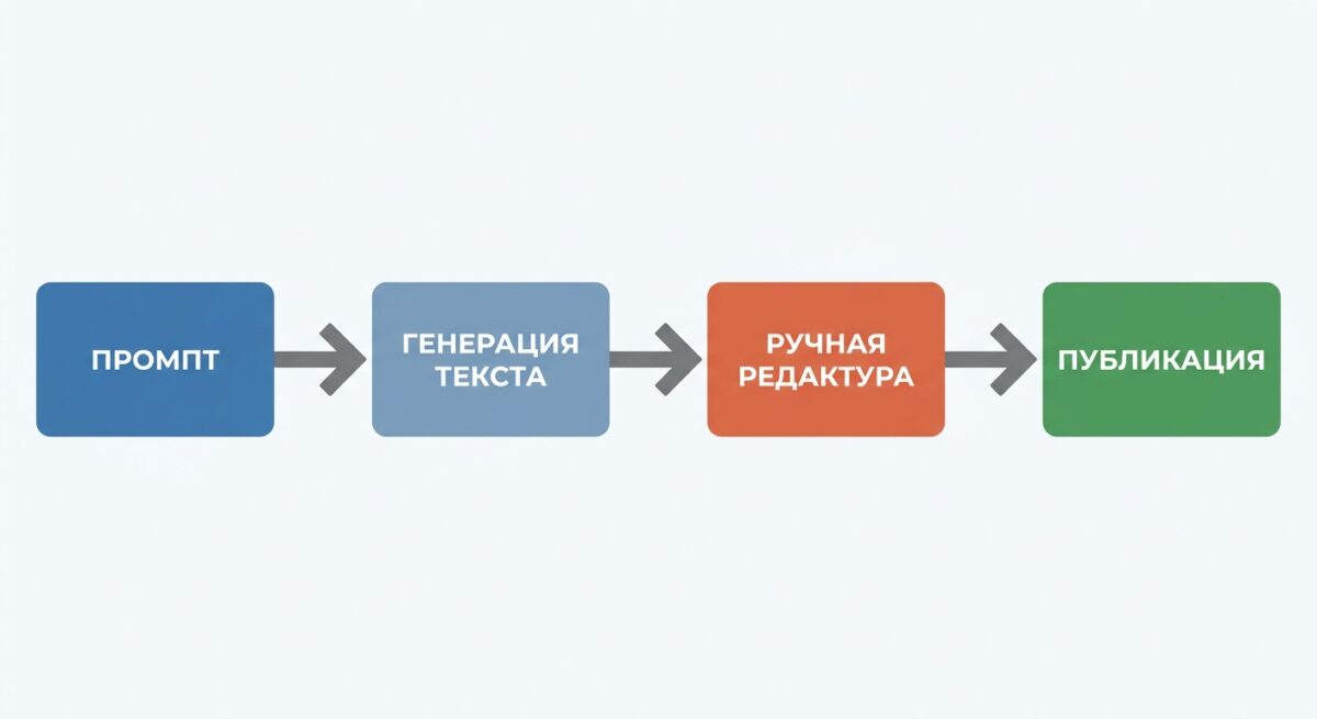 Схема процесса работы с ИИ: от промпта до публикации