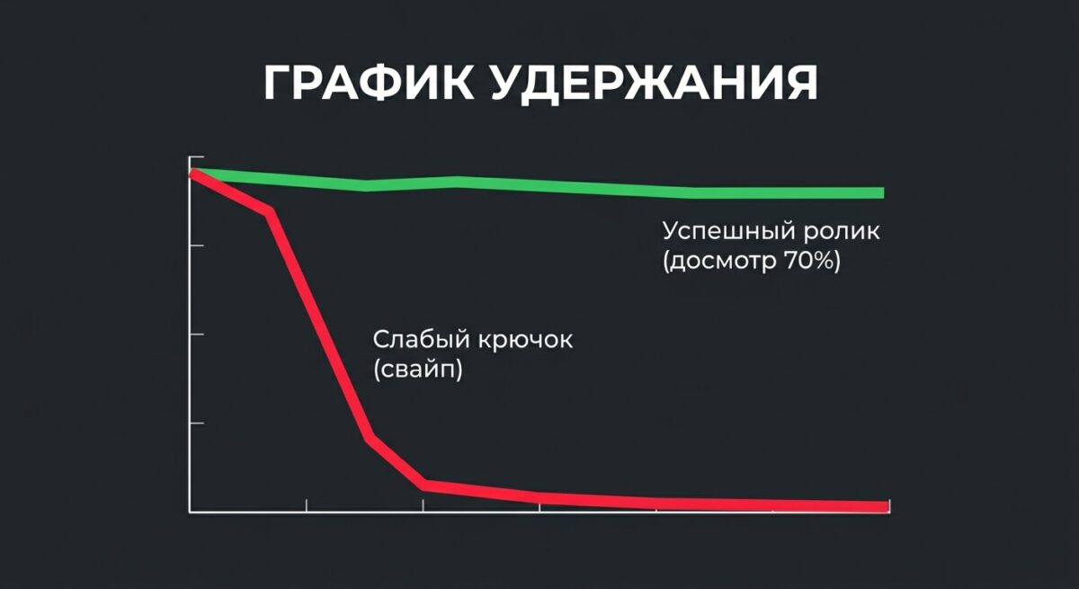 Схема графика удержания аудитории в Shorts