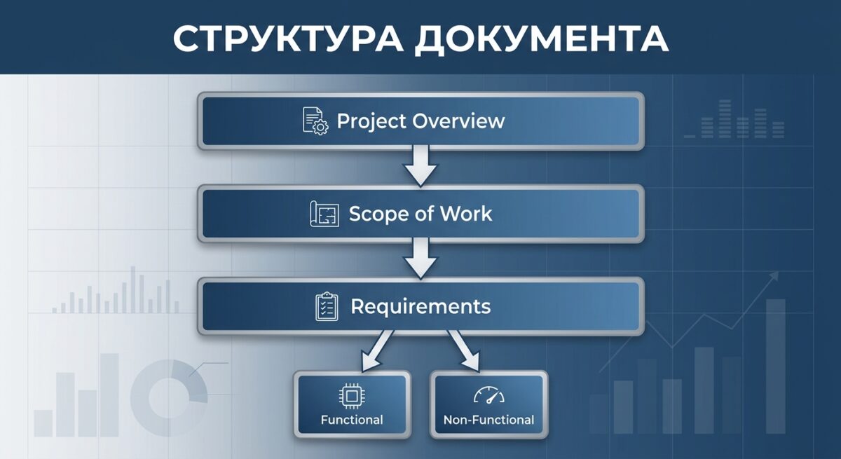Инфографика со структурой правильного англоязычного технического задания