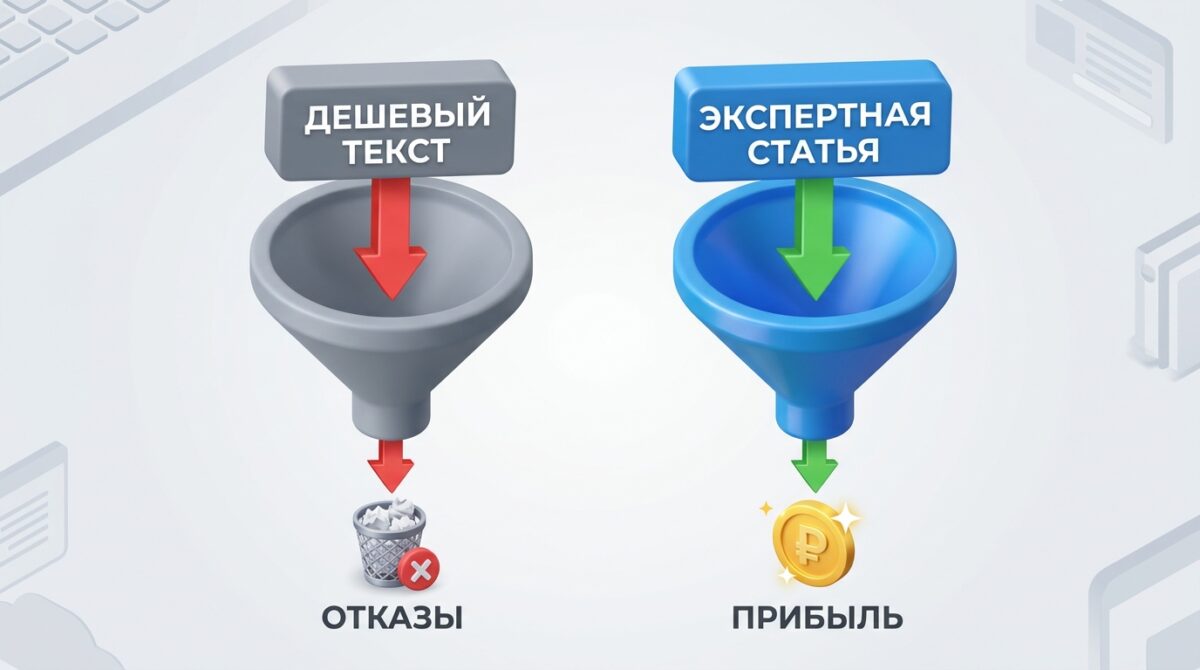 Схема потери трафика из-за дешевого копирайтинга и польза экспертного контента