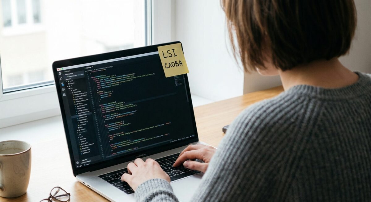 Ноутбук с открытым текстовым редактором и стикером с напоминанием об LSI