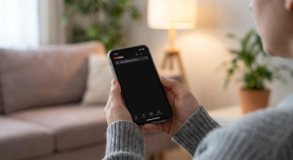 Поиск видео по запросу клиента в приложении YouTube на смартфоне