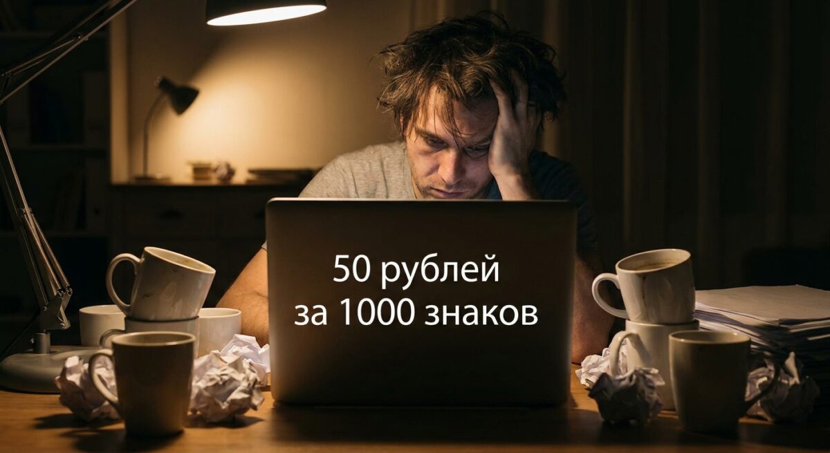 Уставший копирайтер пишет дешевый текст за 50 рублей