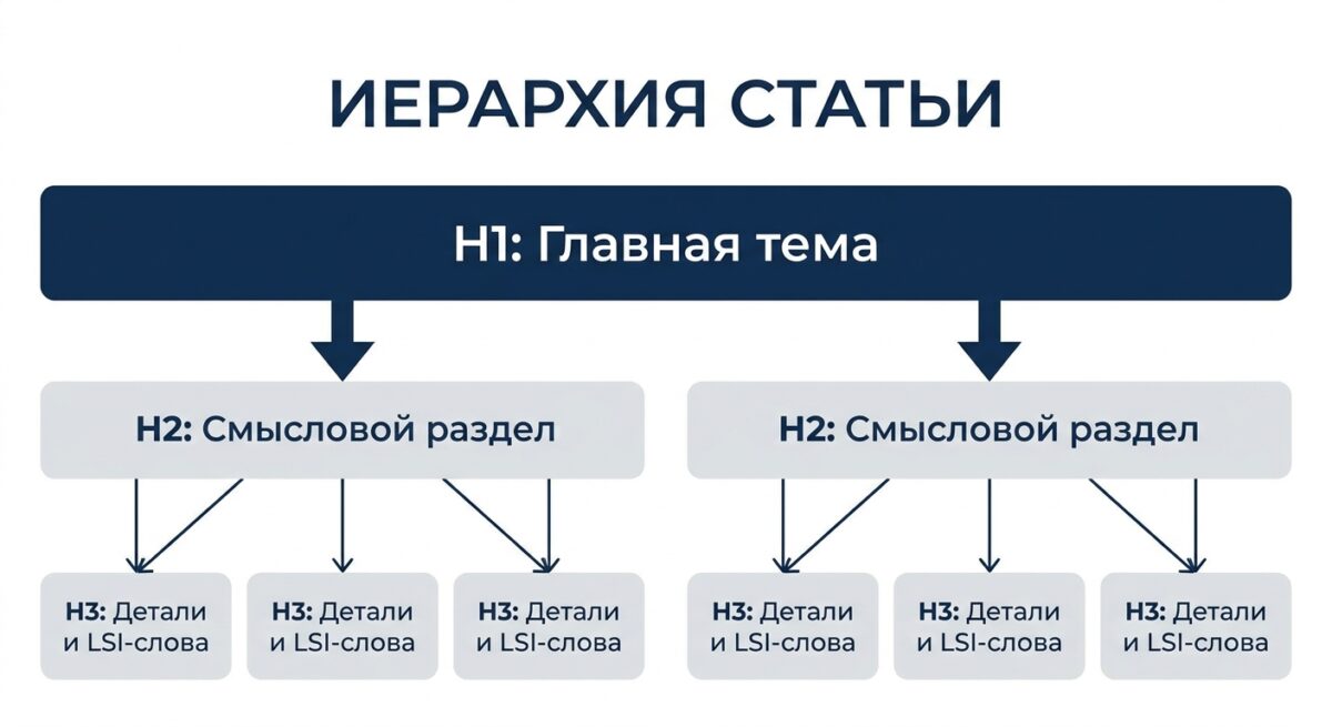Схема иерархии заголовков H1-H3 для правильной структуры