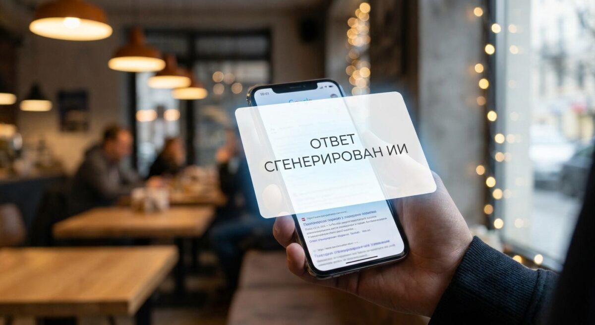 Выдача поисковой системы с быстрым ответом нейросети на экране смартфона