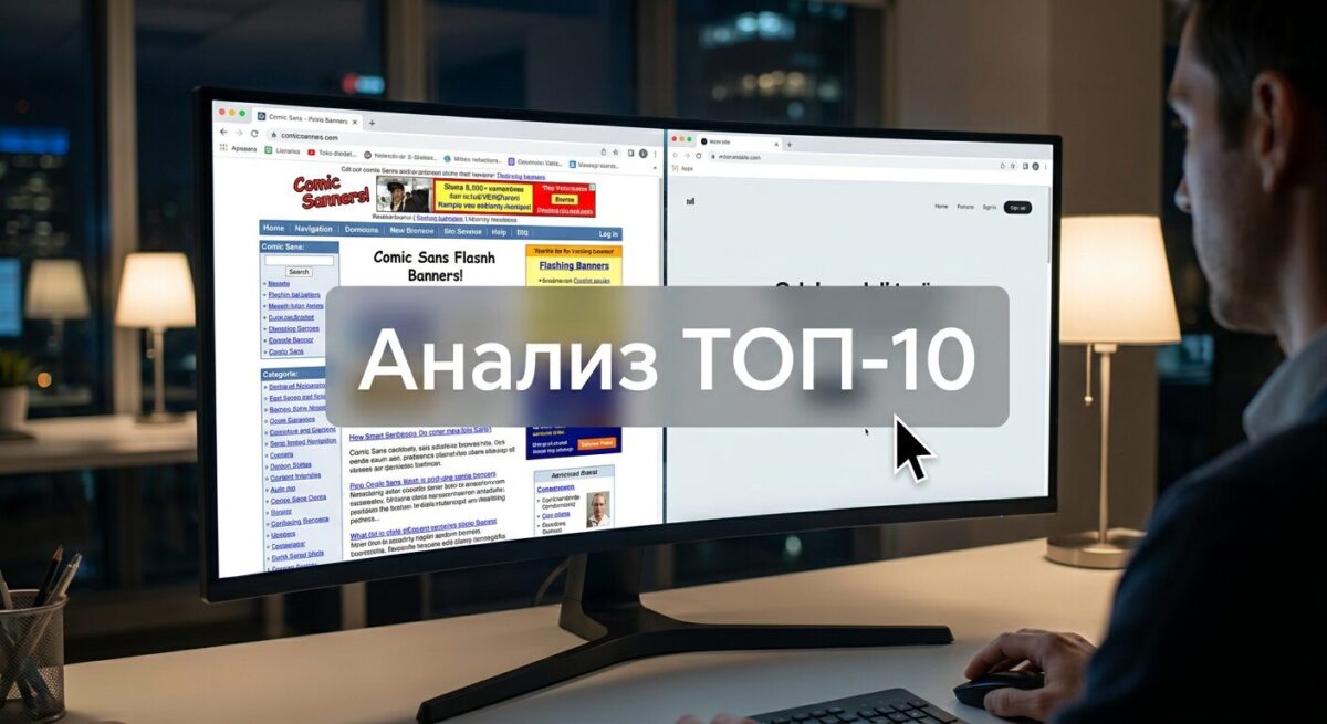 SEO-специалист анализирует сайты конкурентов из поисковой выдачи