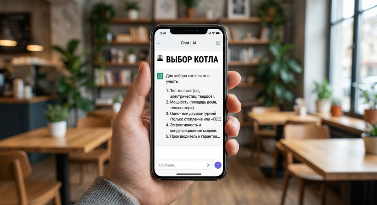 Пользователь читает ответ нейросети на смартфоне