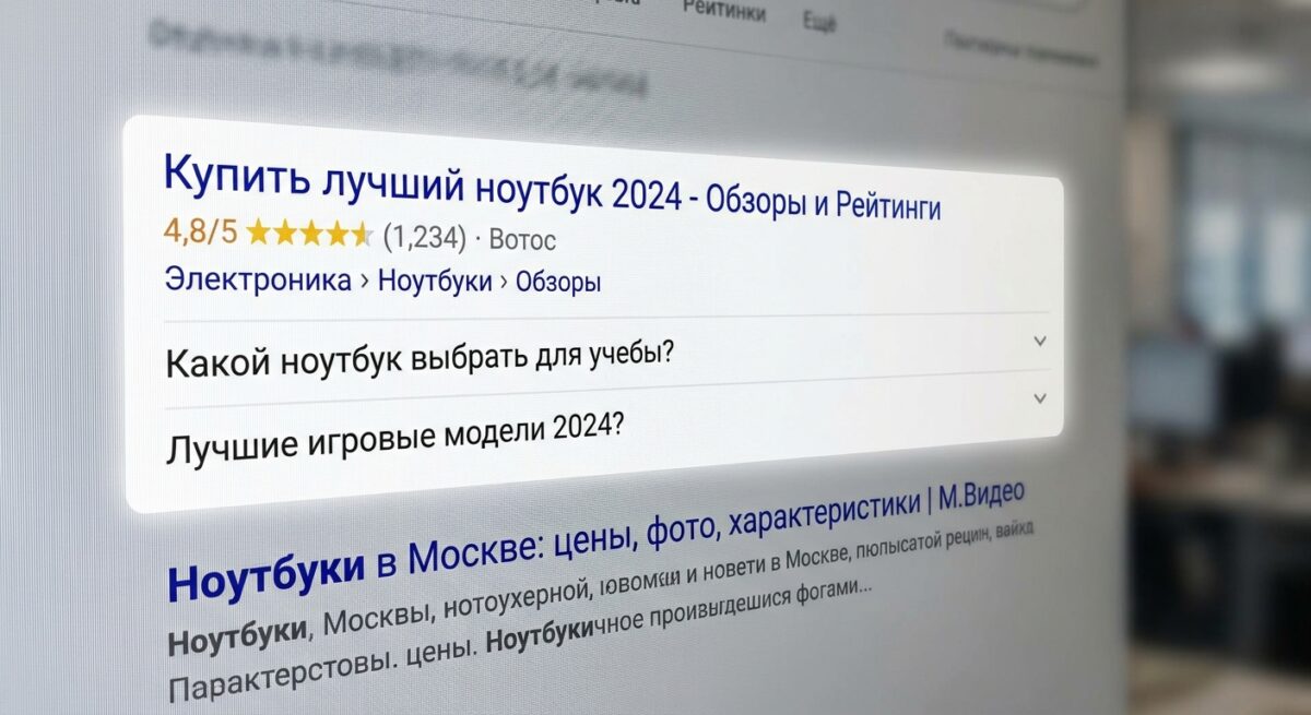Сравнение обычного и расширенного сниппета с микроразметкой в поисковой выдаче.