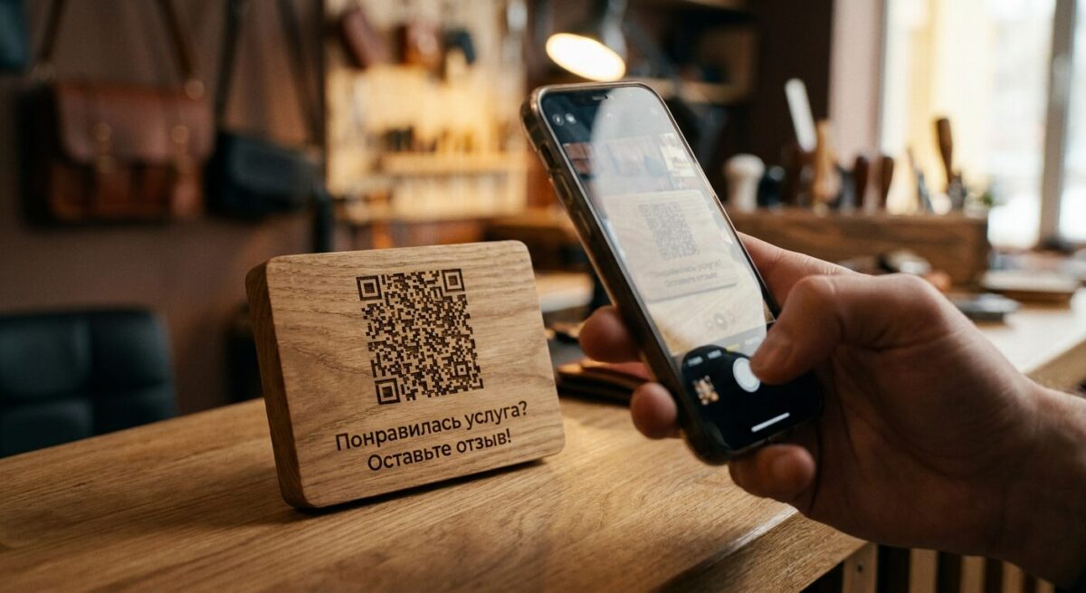 Клиент сканирует QR-код на ресепшене для оставления отзыва.