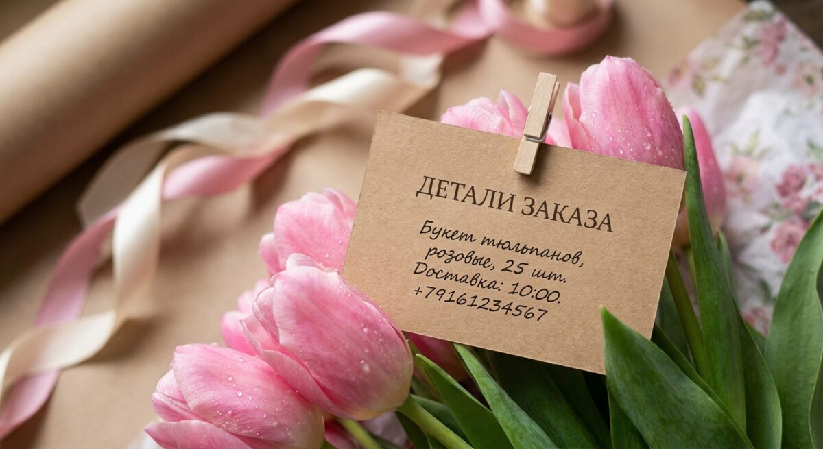 Детали заказа и карточка товара букета