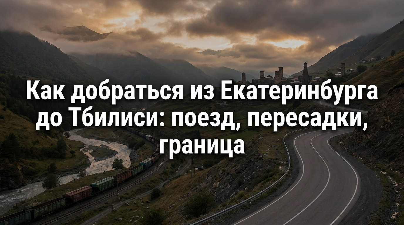 Обложка статьи о маршруте из Екатеринбурга в Тбилиси на поезде с пересадками - горная дорога через Кавказ